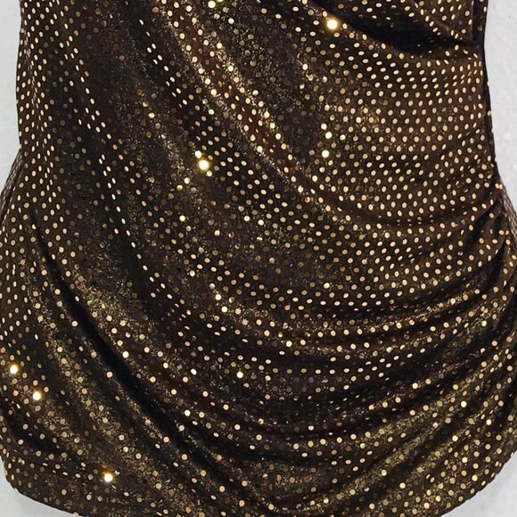 Vtg Y2K B Sharp Bronze/Gold Festival Top S/M Faux Wrap Ruched Jeweled Boho Fairy - Picture 6 of 9